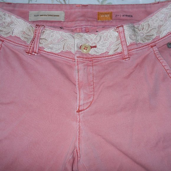 Pilcro & Letterpress Hyphen embroidered lace chinos sz 27 - Picture 2 of 5